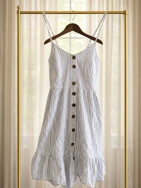 Splendid Blue and White Striped Button-Front Mini Sundress